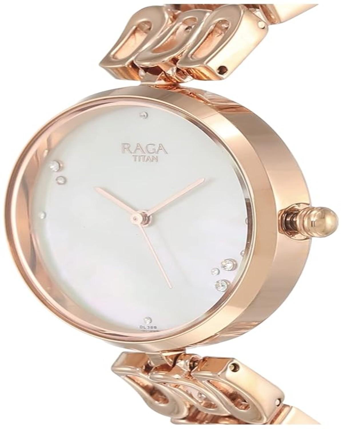 TITAN RAGA CHIC QUARTZ ANALOG MOTHER-OF-PEARL DIAL ROSE GOLD METAL STRAP WOMEN’S WATCH NT2659WM01 - Image 2