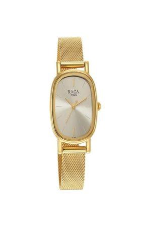 TITAN RAGA VIVA QUARTZ ANALOG CHAMPAGNE DIAL GOLD-TONE METAL STRAP WOMEN’S WATCH NT2665YM01