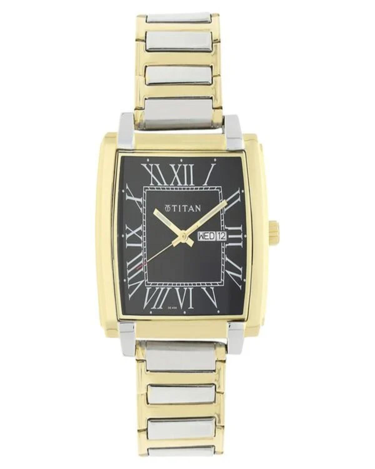 TITAN QUARTZ ANALOG BLACK DIAL STAINLESS STEEL STRAP MEN’S WATCH NF1586BM02-DE458