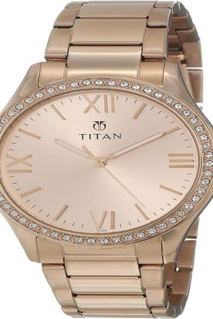 TITAN QUARTZ ANALOG ROSE GOLD DIAL ROSE GOLD STAINLESS STEEL STRAP WOMEN’S WATCH NL9955WM01