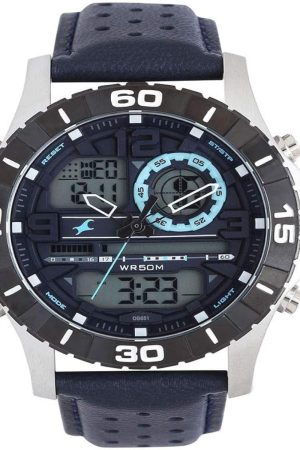 TITAN TEES QUARTZ ANALOG GREY DIAL LEATHER STRAP MEN’S WATCH NP38035SL02