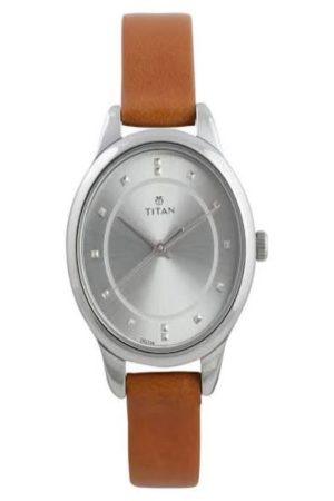 TITAN WORKWEAR QUARTZ ANALOG SILVER DIAL BROWN LEATHER STRAP WOMEN’S WATCH NP2481SL06