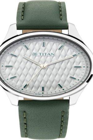 TITAN WORKWEAR QUARTZ ANALOG WHITE DIAL GREEN LEATHER STRAP WOMEN’S WATCH NP2639SL04
