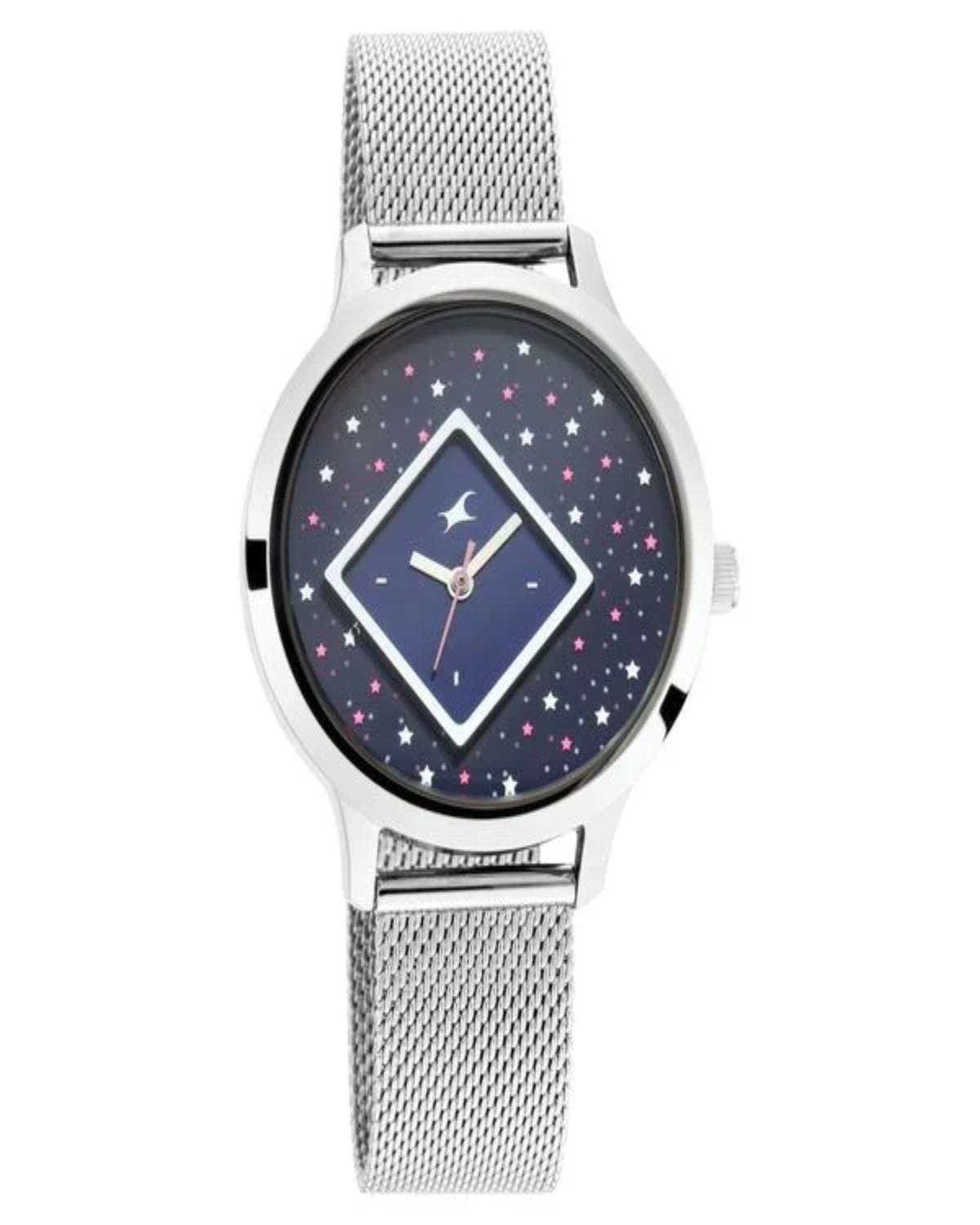TITAN (FASTRACK) FIT OUTS QUARTZ ANALOG BLUE DIAL SILVER METAL STRAP WOMEN’S WATCH NP6210SM02-DK343
