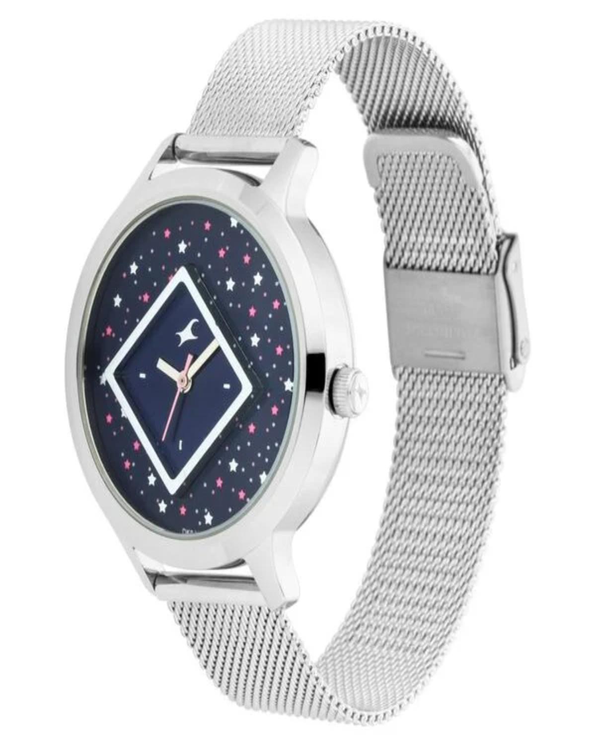 TITAN (FASTRACK) FIT OUTS QUARTZ ANALOG BLUE DIAL SILVER METAL STRAP WOMEN’S WATCH NP6210SM02-DK343 - Image 2
