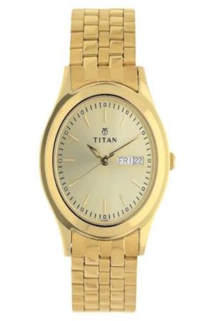 TITAN QUARTZ ANALOG YELLOW DIAL STAINLESS STEEL STRAP MEN’S WATCH NS1648YM05