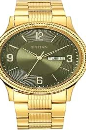 TITAN KARISHMA QUARTZ ANALOG GREEN DIAL GOLD-TONE STAINLESS STEEL STRAP MEN’S WATCH NT1650YM08