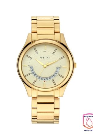TITAN LAGAN QUARTZ ANALOG GOLD DIAL GOLD-TONE STAINLESS STEEL STRAP MEN’S WATCH NT1713YM06