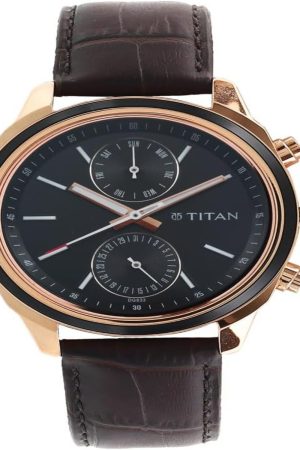 TITAN CLASSIQUE QUARTZ ANALOG BLACK DIAL LEATHER STRAP MEN’S WATCH NT1733KL03