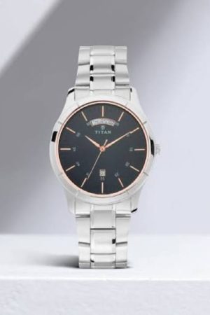 TITAN WORKWEAR QUARTZ ANALOG BLACK DIAL STAINLESS STEEL STRAP MEN’S WATCH NT1767SM02