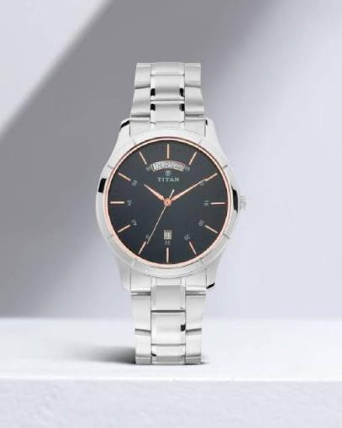 TITAN WORKWEAR QUARTZ ANALOG BLACK DIAL STAINLESS STEEL STRAP MEN’S WATCH NT1767SM02