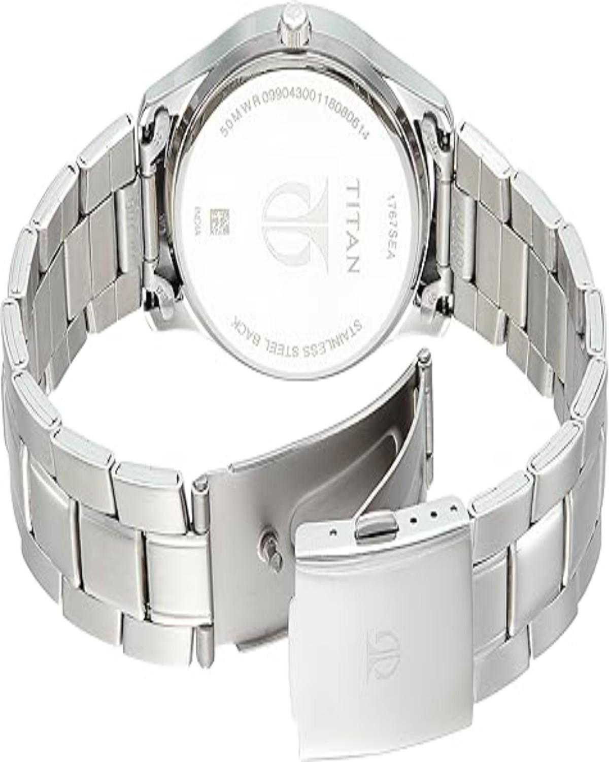 TITAN WORKWEAR QUARTZ ANALOG BLACK DIAL STAINLESS STEEL STRAP MEN’S WATCH NT1767SM02 - Image 2