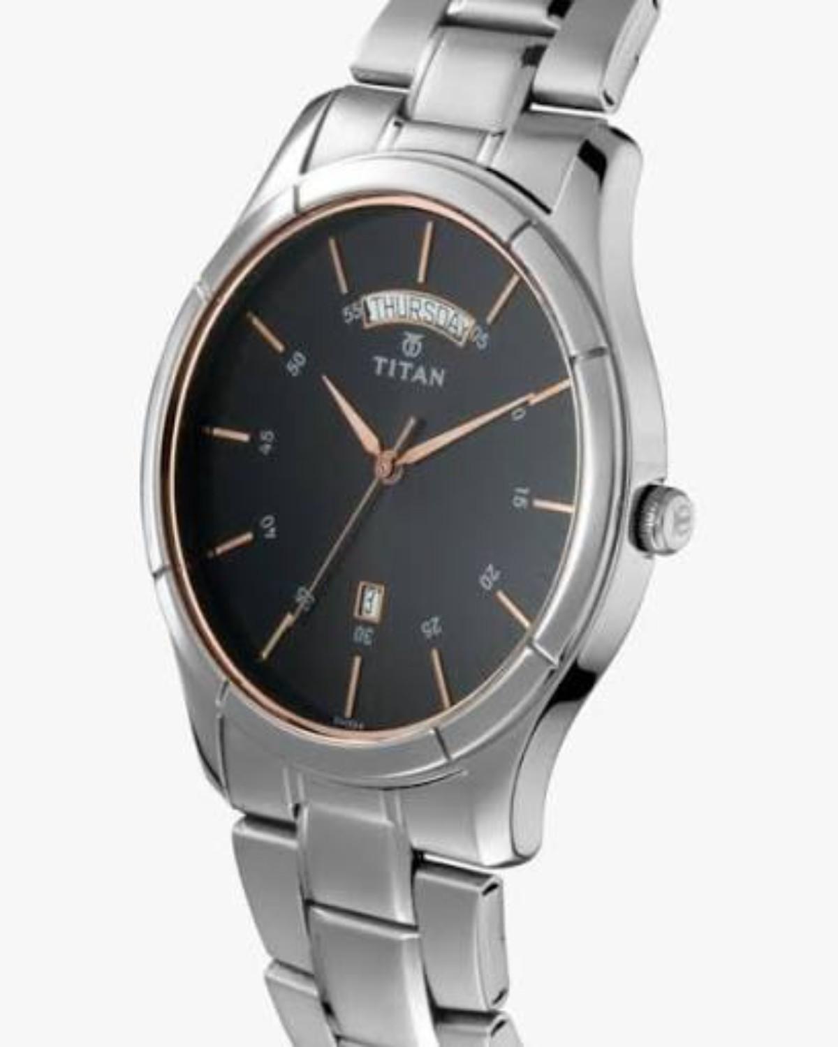 TITAN WORKWEAR QUARTZ ANALOG BLACK DIAL STAINLESS STEEL STRAP MEN’S WATCH NT1767SM02 - Image 3