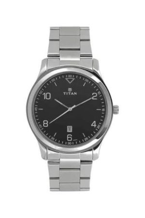 TITAN WORKWEAR QUARTZ ANALOG BLACK DIAL STAINLESS STEEL STRAP MEN’S WATCH NT1770SM02