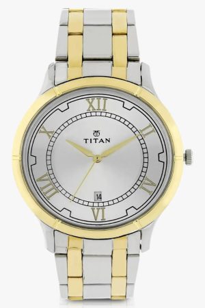 TITAN KARISHMA QUARTZ ANALOG SILVER DIAL TWO-TONE STAINLESS STEEL STRAP MEN’S WATCH NT1775BM01