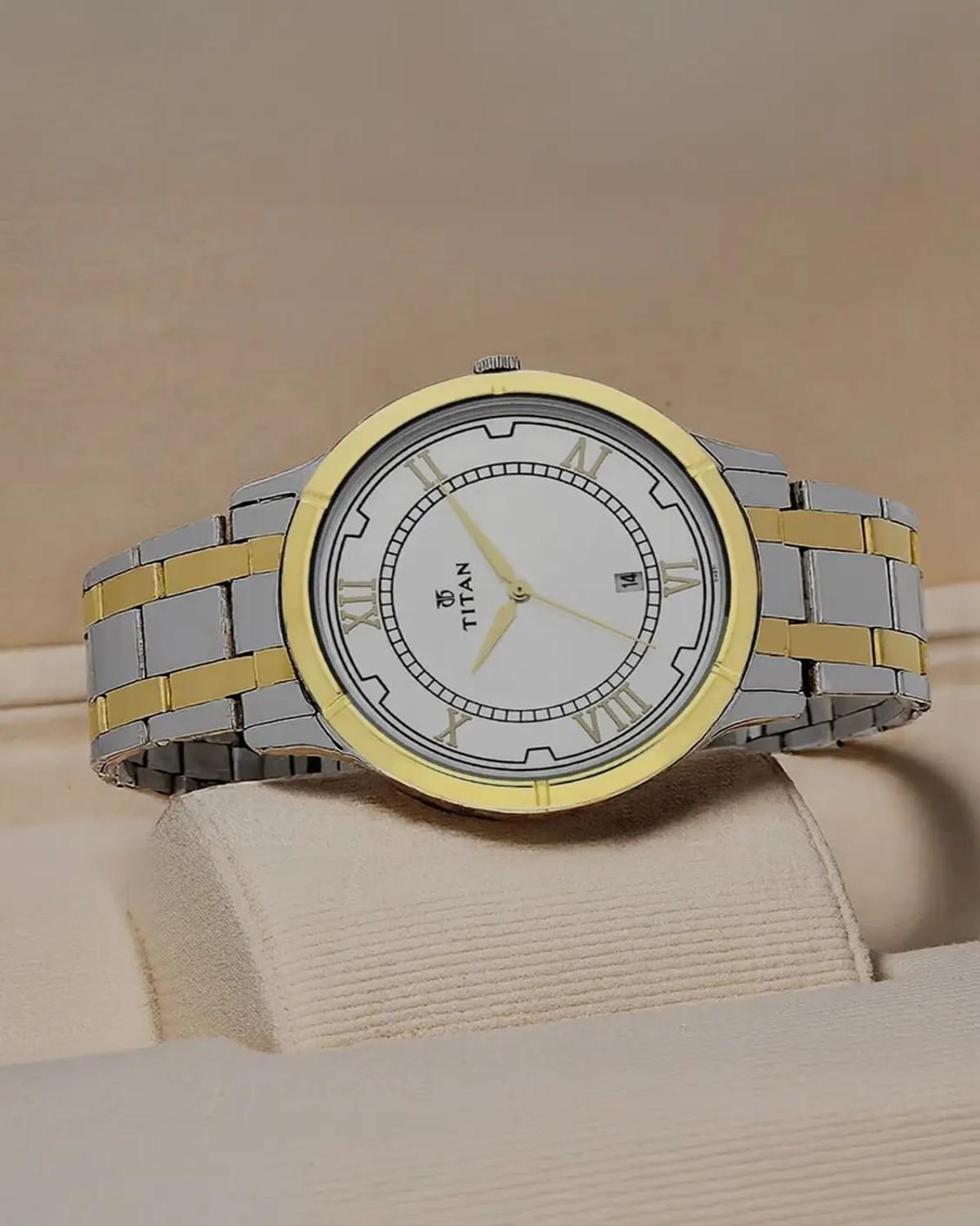 TITAN KARISHMA QUARTZ ANALOG SILVER DIAL TWO-TONE STAINLESS STEEL STRAP MEN’S WATCH NT1775BM01 - Image 2