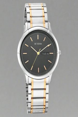 TITAN LAGAN QUARTZ ANALOG BLACK DIAL TWO-TONE METAL STRAP MEN’S WATCH NT1775NM01
