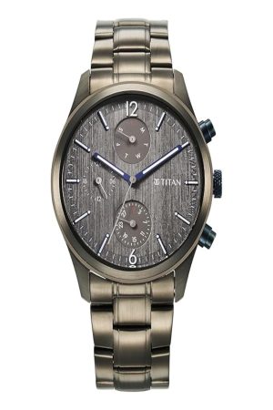 TITAN NEO SPLASH QUARTZ MULTIFUNCTION ANTHRACITE DIAL STAINLESS STEEL STRAP MEN’S WATCH NT1805KM07
