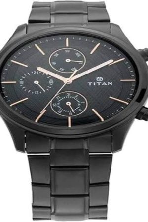 TITAN WORKWEAR QUARTZ ANALOG BLACK DIAL STAINLESS STEEL STRAP MEN’S WATCH NT1775NM01