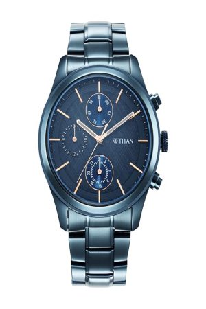 TITAN NEO SPLASH QUARTZ MULTIFUNCTION BLUE DIAL STAINLESS STEEL STRAP MEN’S WATCH NT1805QM01