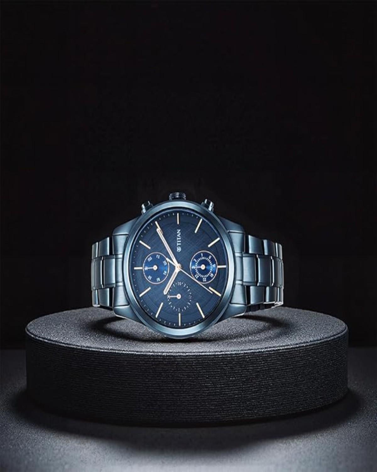 TITAN NEO SPLASH QUARTZ MULTIFUNCTION BLUE DIAL STAINLESS STEEL STRAP MEN’S WATCH NT1805QM01 - Image 2