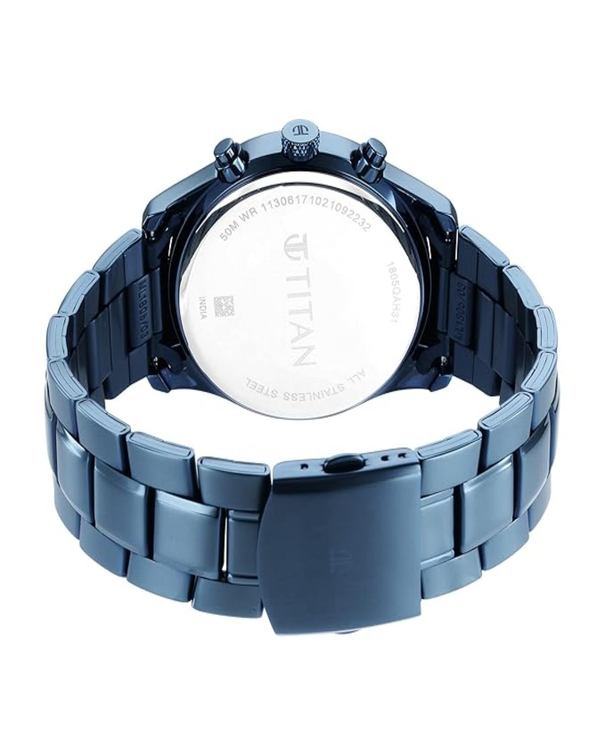 TITAN NEO SPLASH QUARTZ MULTIFUNCTION BLUE DIAL STAINLESS STEEL STRAP MEN’S WATCH NT1805QM01 - Image 3