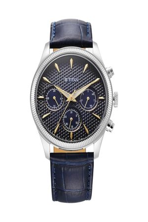 TITAN REGALIA OPULENT QUARTZ ANALOG DAY-DATE BLUE DIAL BLUE LEATHER STRAP MEN’S WATCH NT1805SL13