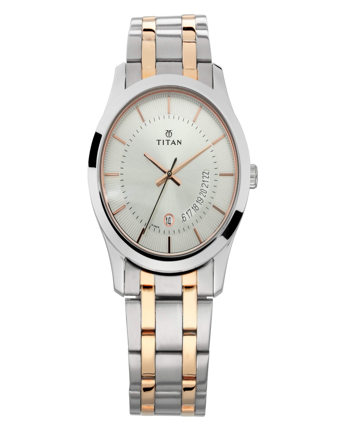 TITAN QUARTZ ANALOG DAY-DATE BLACK DIAL STAINLESS STEEL STRAP MEN’S WATCH NT1805KM01