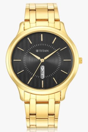 TITAN KARISHMA QUARTZ ANALOG GOLD DIAL GOLD-TONE STAINLESS STEEL STRAP MEN’S WATCH NT1825YM02