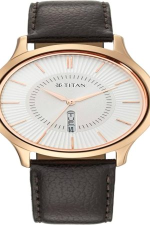 TITAN LAGAN QUARTZ ANALOG WHITE DIAL BROWN LEATHER STRAP MEN’S WATCH NT1845WL01