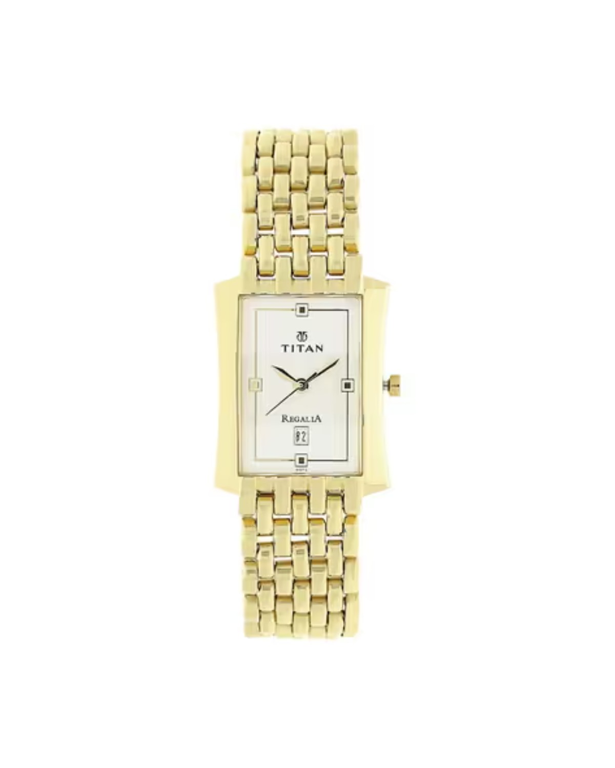 TITAN REGALIA QUARTZ ANALOG RECTANGULAR WHITE DIAL GOLD-TONE STAINLESS STEEL STRAP MEN’S WATCH NT1927YM04