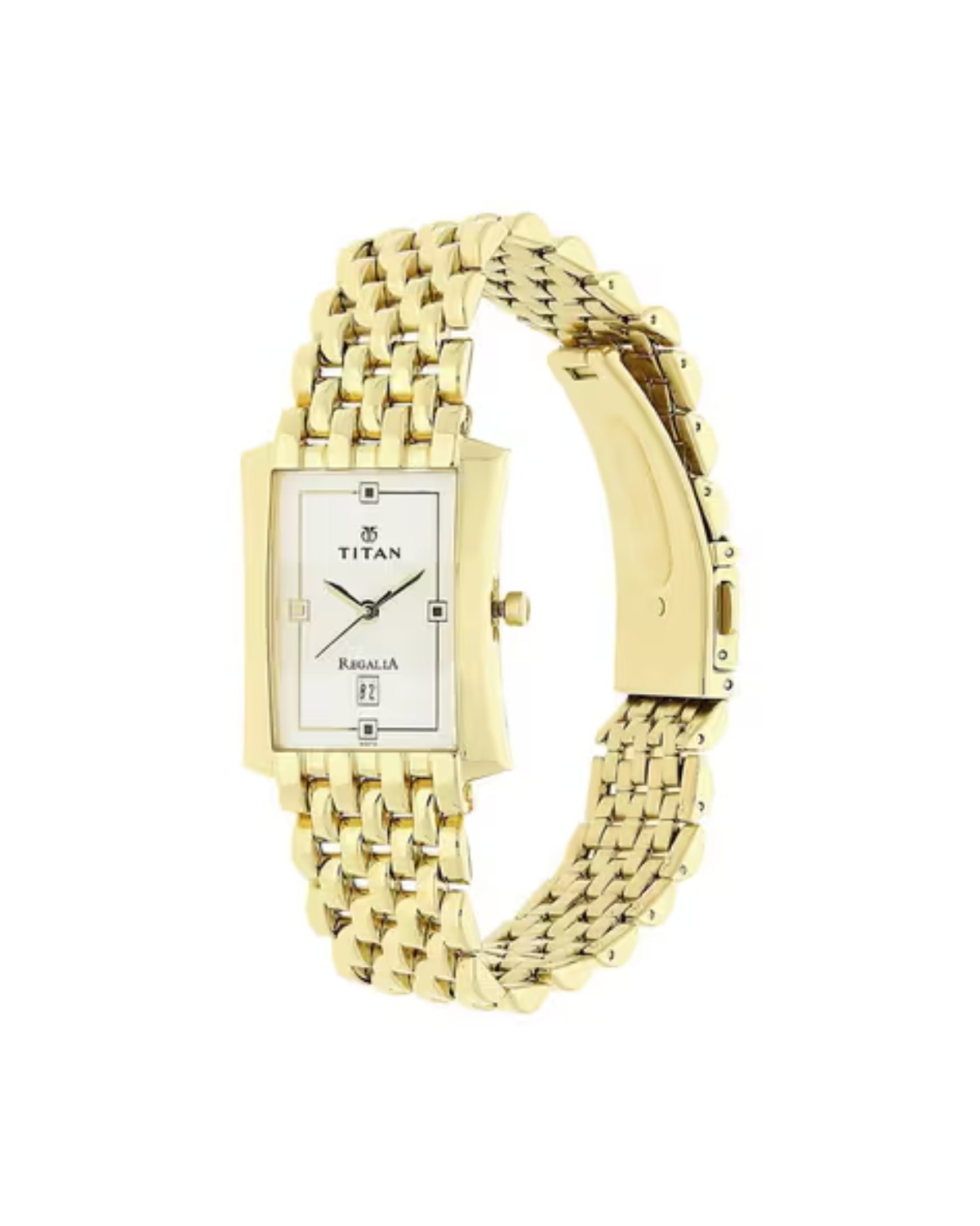 TITAN REGALIA QUARTZ ANALOG RECTANGULAR WHITE DIAL GOLD-TONE STAINLESS STEEL STRAP MEN’S WATCH NT1927YM04 - Image 3