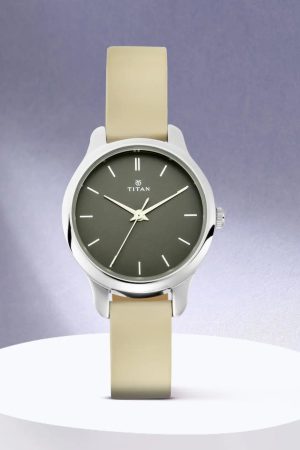 TITAN WORKWEAR QUARTZ ANALOG ANTHRACITE DIAL WHITE LEATHER STRAP WOMEN’S WATCH NT2481SL11