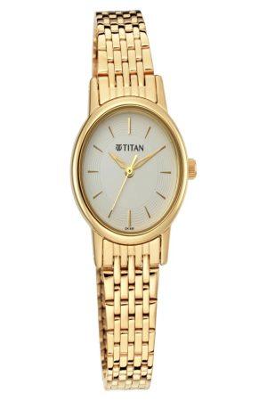 TITAN KARISHMA QUARTZ ANALOG CHAMPAGNE DIAL GOLD-TONE METAL STRAP WOMEN’S WATCH NT2601YM03