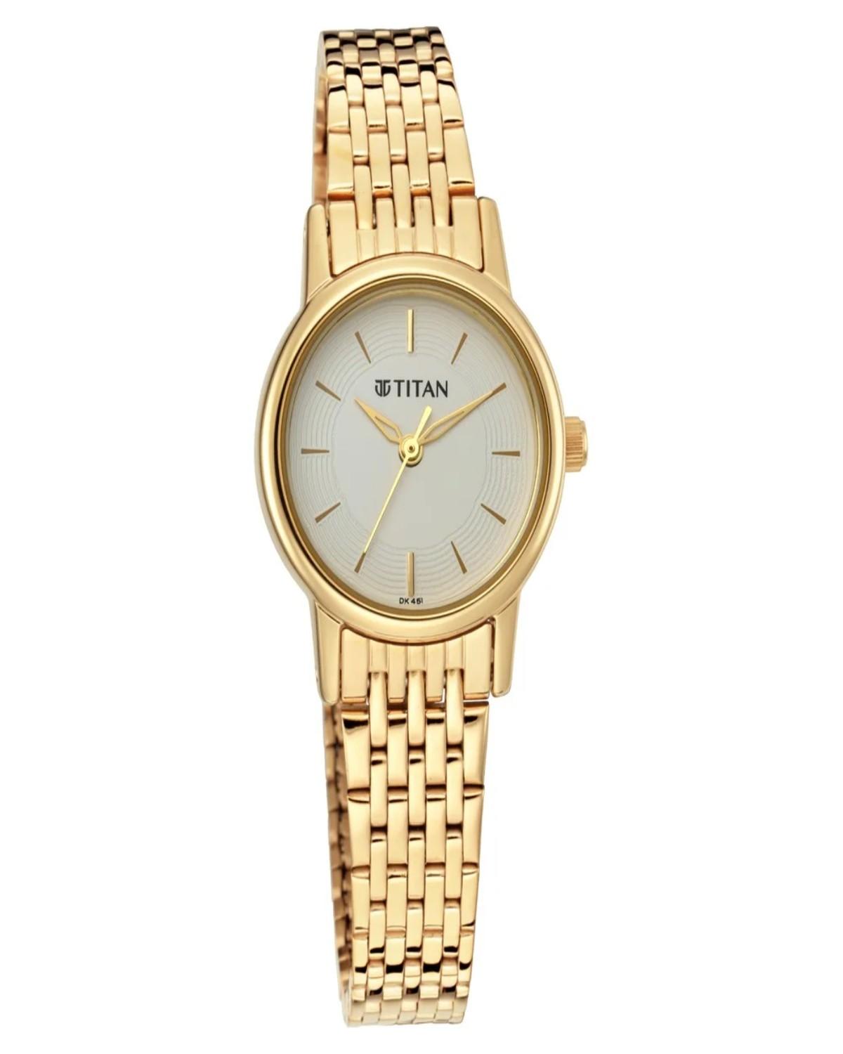 TITAN KARISHMA QUARTZ ANALOG WHITE DIAL GOLD-TONE METAL STRAP WOMEN’S WATCH NT2593YM02