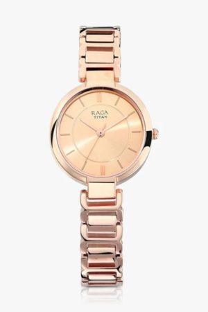 TITAN RAGA VIVA QUARTZ ANALOG ROSE GOLD DIAL ROSE GOLD METAL STRAP WOMEN’S WATCH NT2608WM01