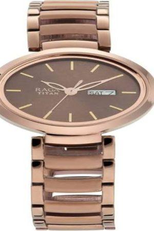 TITAN RAGA QUARTZ ANALOG CHAMPAGNE DIAL GOLD-TONE METAL STRAP WOMEN’S WATCH NT2620QM01