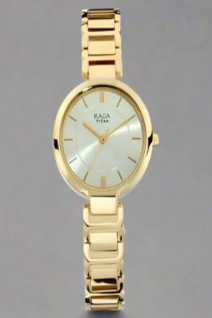 TITAN RAGA VIVA QUARTZ ANALOG CHAMPAGNE DIAL GOLD-TONE METAL STRAP WOMEN’S WATCH NT2608YM01