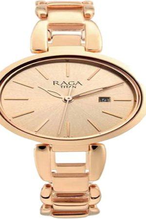TITAN RAGA VIVA QUARTZ ANALOG CHAMPAGNE DIAL GOLD-TONE METAL STRAP WOMEN’S WATCH NT2620WM01