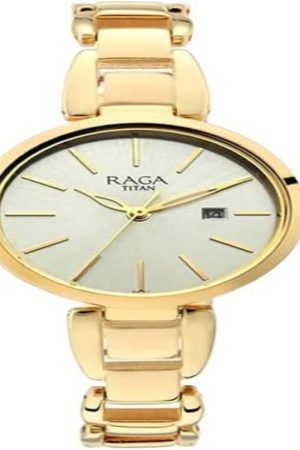 TITAN KARISHMA QUARTZ ANALOG CHAMPAGNE DIAL GOLD-TONE METAL STRAP WOMEN’S WATCH NT2642YM01
