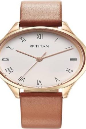 TITAN WORKWEAR QUARTZ ANALOG WHITE DIAL BROWN LEATHER STRAP WOMEN’S WATCH NT2649WL04