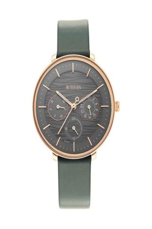 TITAN WORKWEAR QUARTZ ANALOG BLACK DIAL BROWN LEATHER STRAP WOMEN’S WATCH NT2651WL02