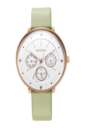 TITAN NE0 QUARTZ MULTIFUNCTION WHITE DIAL LEATHER STRAP WOMEN’S WATCH NT2651WL09
