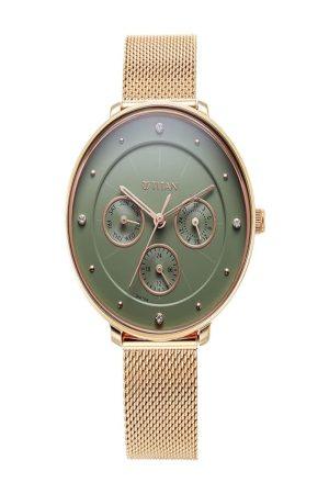 TITAN NEO QUARTZ MULTIFUNCTION GREEN DIAL ROSE GOLD STAINLESS STEEL STRAP WOMEN’S WATCH NT2651WM05