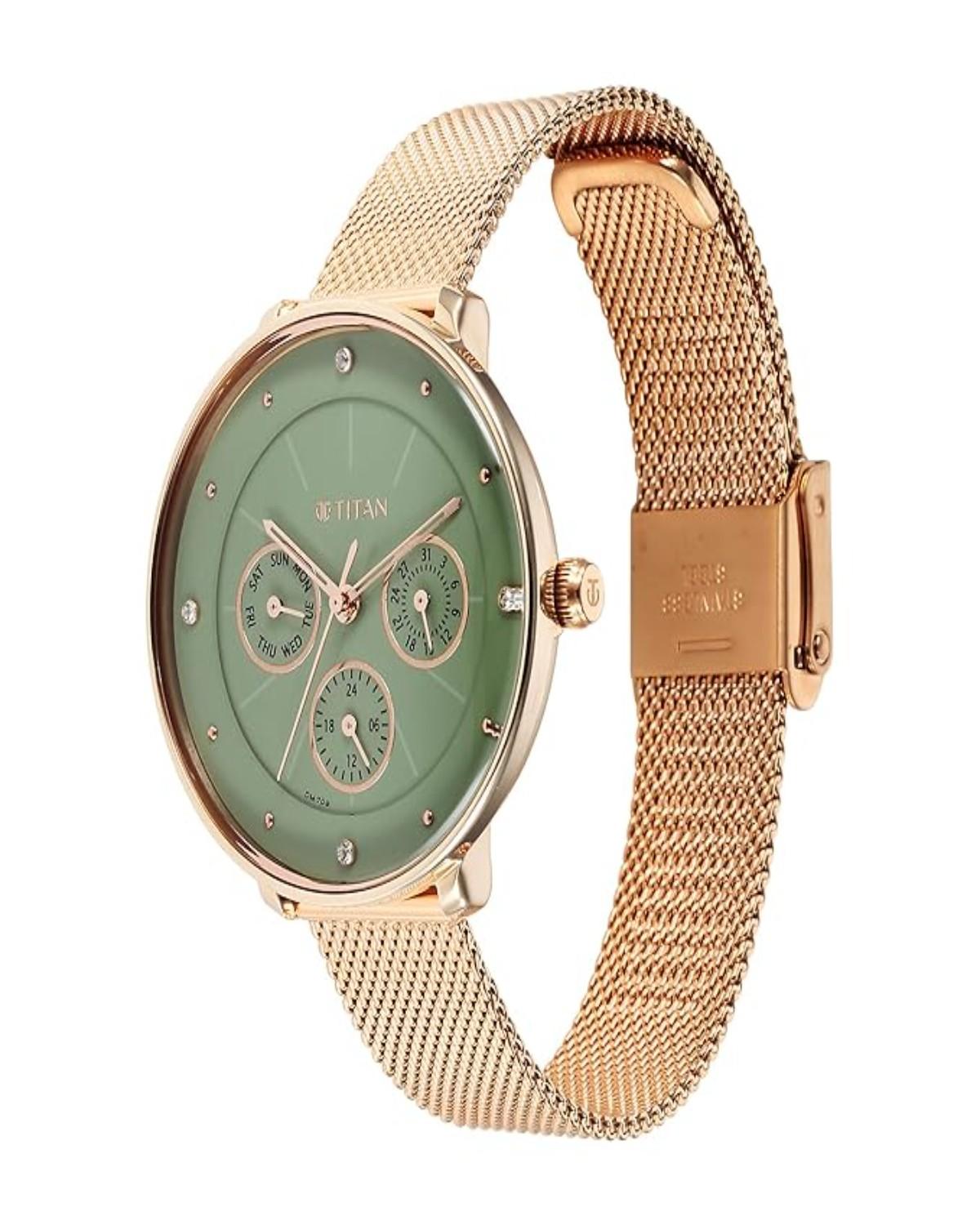TITAN NEO QUARTZ MULTIFUNCTION GREEN DIAL ROSE GOLD STAINLESS STEEL STRAP WOMEN’S WATCH NT2651WM05 - Image 3