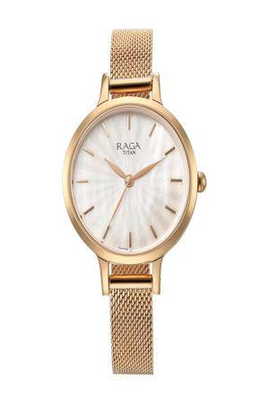 TITAN RAGA POWER PEARLS QUARTZ ANALOG MOTHER-OF-PEARL DIAL ROSE GOLD METAL STRAP WOMEN’S WATCH NT2666WM01