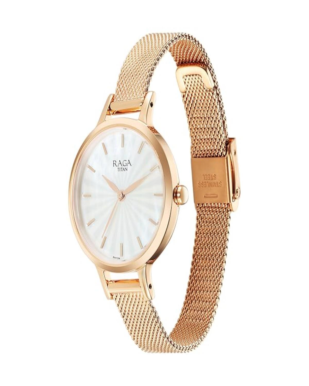 TITAN RAGA POWER PEARLS QUARTZ ANALOG MOTHER-OF-PEARL DIAL ROSE GOLD METAL STRAP WOMEN’S WATCH NT2666WM01 - Image 2