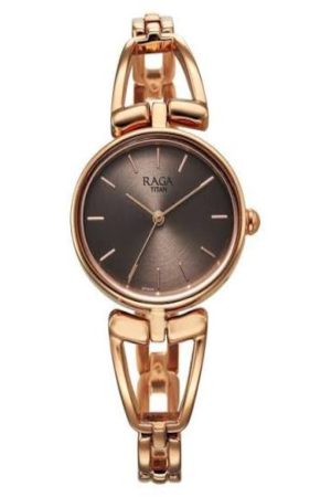 TITAN RAGA ASCEND QUARTZ ANALOG BROWN DIAL ROSE GOLD METAL STRAP WOMEN’S WATCH NT2748WM01