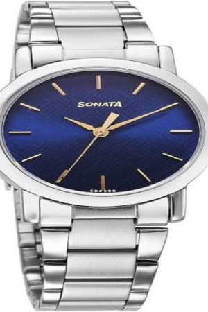 TITAN CLASSIC QUARTZ ANALOG BLUE DIAL STAINLESS STEEL STRAP WATCH NT7987SM06W