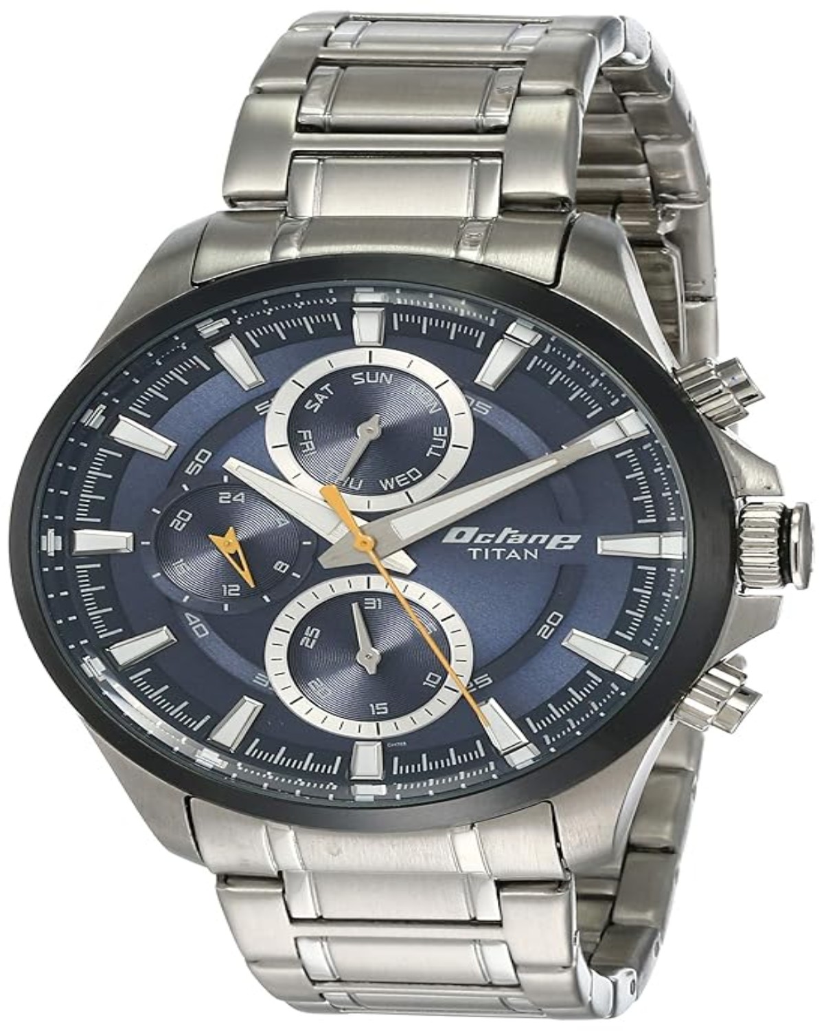TITAN OCTANE QUARTZ MULTIFUNCTION BLUE DIAL STAINLESS STEEL STRAP WATCH NT90104KM01